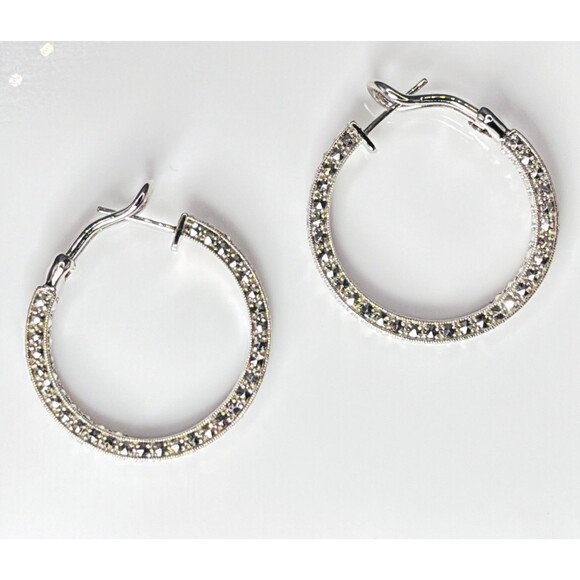 Dallas Prince Jewelry - Dallas Prince 925 Sterling Silver Marcasite Hoop Earrings 1.25" 9.7g